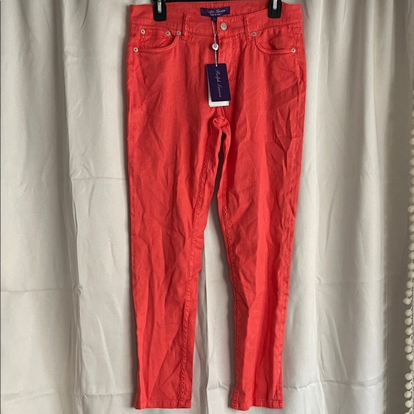 NWT Ralph Lauren Purple Label Resort Orange Linen Cotton 160 Slim Jean Pants 27 - Picture 2 of 12